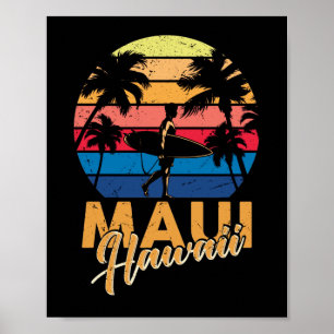 Maui Hawaii Hawaiian Beach Surfing 70's Poster