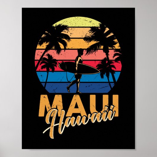 Maui Hawaii Hawaiian Beach Surfing 70's Poster (Voorkant)
