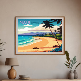 Maui Hawaii Kaanapali Beach  Retro Poster