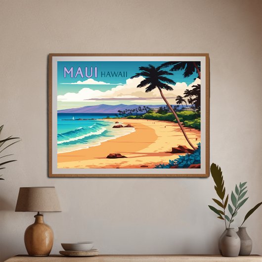 Maui Hawaii Kaanapali Beach  Retro Poster