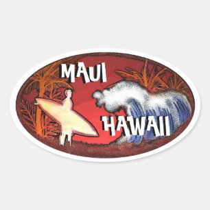 Maui Hawaii surfer blanc vagues art autocollants
