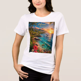 Maui Hawaii Tropische Kustlijn Reisposter Tri-Blend Shirt