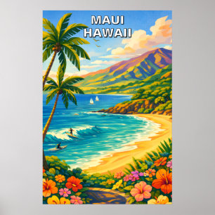 Maui Hawaii Tropische Kustlijn Vintage Reis Kunst Poster