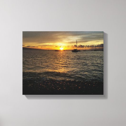 Maui Hawaii Zonsondergang in Lahaina. Canvas Afdruk (Voorkant)