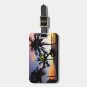 Maui Hawaiian Sunset Palm Trees Bagagelabel (Voorkant verticaal)