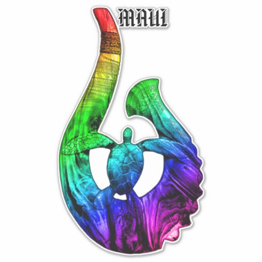Maui Honu Tribal Hook Neon Rainbow Sticker (Voorkant)