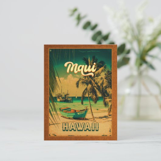 Maui Island Hawaii Retro Palm Trees 60s Souvenirs Briefkaart (Staand voorkant)