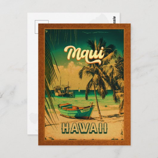 Maui Island Hawaii Retro Palm Trees 60s Souvenirs Briefkaart (Voorkant / Achterkant)
