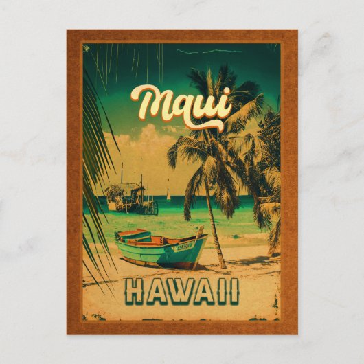 Maui Island Hawaii Retro Palm Trees 60s Souvenirs Briefkaart (Voorkant)