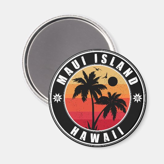 Maui Island Hawaii Retro Palm Trees 60s Souvenirs Magneet (Voorkant / Achterkant)