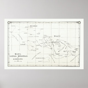 Maui, Lanai, Molokai, Kahoolawe  Map 1890 Poster