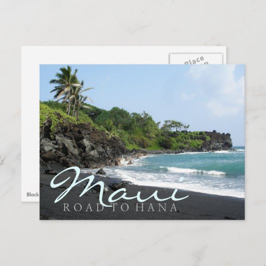 Maui Road to Hana noir sable plage texte carte pos (Devant / Derrière)