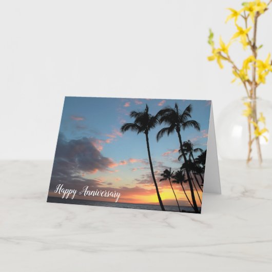 Maui Sunset en Palm Trees Jubileum Kaart (Gele Bloem)