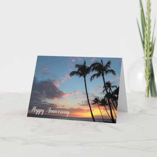 Maui Sunset en Palm Trees Jubileum Kaart (Voorkant)