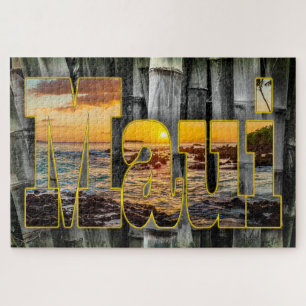 Maui Sunset Graphics op Bamboe Achtergrond Legpuzzel
