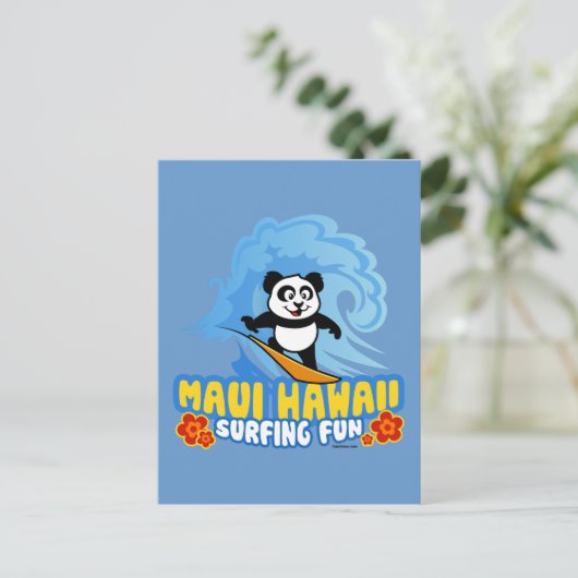 Maui Surfing Panda Briefkaart (Staand voorkant)