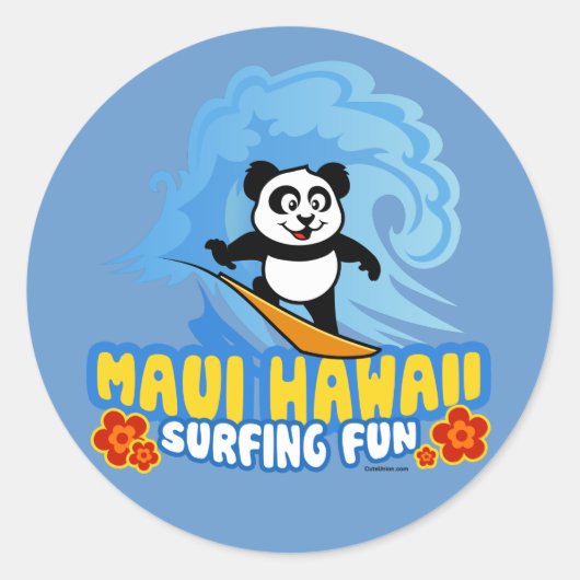 Maui Surfing Panda Ronde Sticker (Voorkant)