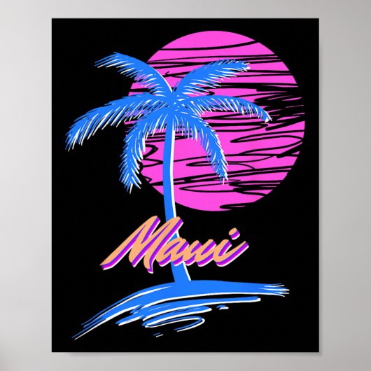 Maui Vaporwave Synth Outrun Sunset 80s Beach Retro Poster (Voorkant)