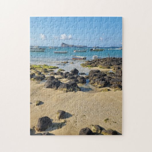 Maurice plage et bateaux vue puzzle (Vertical)