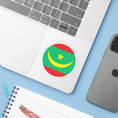 Mauritanië Vlag Ronde Sticker (Laptop met iPhone)