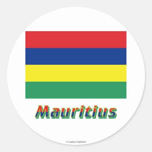 Mauritiaanse vlag met naam ronde sticker (Voorkant)