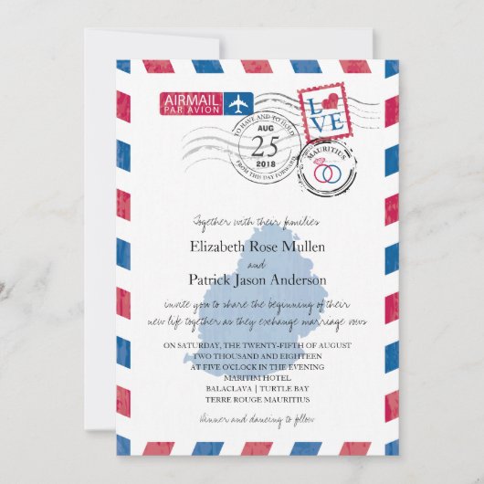 Mauritius Airmail Huwelijksuitnodiging Kaart (Voorkant)
