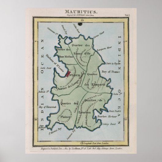  Mauritius-kaart (1801) Poster (Voorkant)