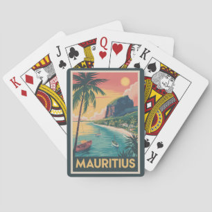 Mauritius Kust Illustratie Reis Kunst Vintage Pokerkaarten