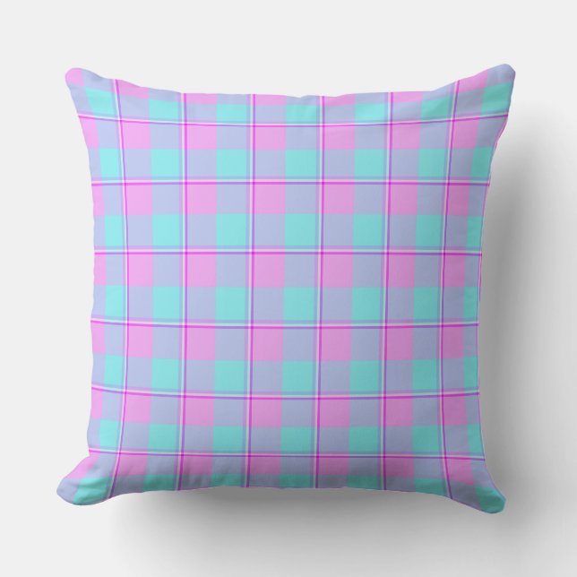 Mauve and Coastal Mist Plaid Blue Pink Kussen (Voorkant)