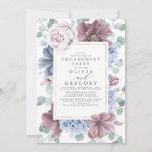 Mauve and Dusty Blue Flowers Engagement Party Kaart (Voorkant)