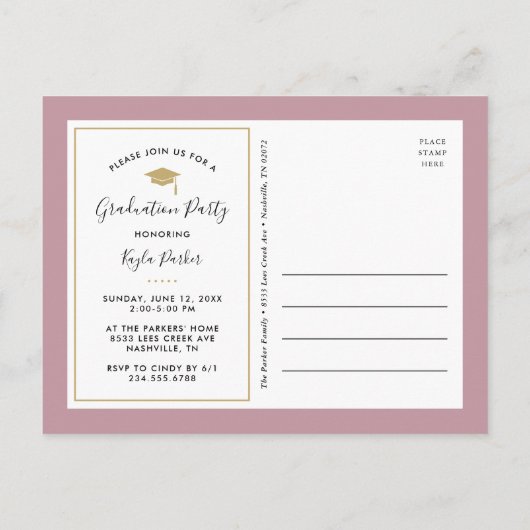 Mauve and Gold 3 Photo Graduparty Invitation Aankondigingskaart (Achterkant)