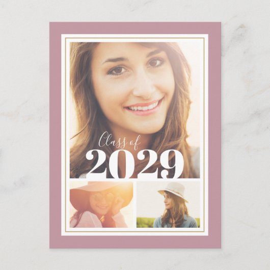 Mauve and Gold 3 Photo Graduparty Invitation Aankondigingskaart (Voorkant)