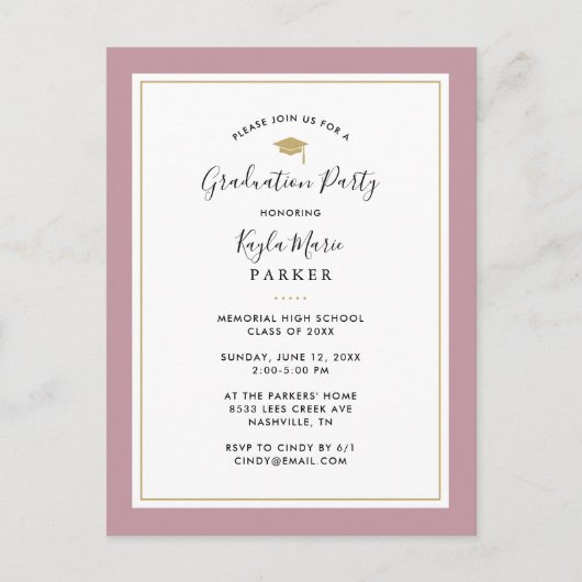 Mauve and Gold 3 Photo Graduparty Invitation Aankondigingskaart (Voorkant)