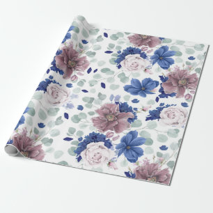 Mauve and Navy Blue Botanical Floral Elegant Cadeaupapier
