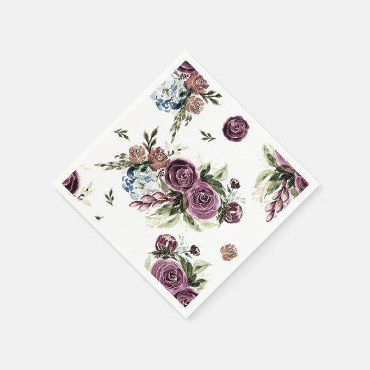 Mauve and Olive Floral Napkins Servet (Hoek)