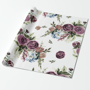 Mauve and Olive  Floral Wrapping Paper Cadeaupapier