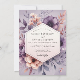 Mauve Aquarel Bloem Bruiloft Kaart