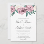 Mauve Aquarelle Rose Floral Wedding Invitations (Devant)