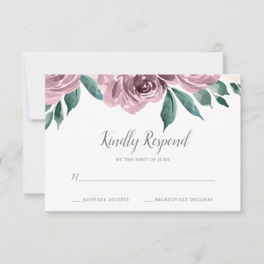 Mauve Aquarelle Rose Mariage Floral RSVP (Devant)