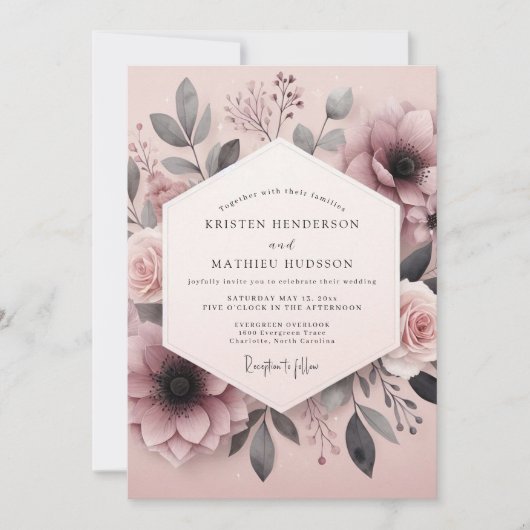 Mauve Ash Botanical Wedding Kaart (Voorkant)