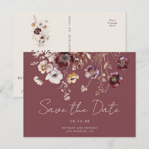 Mauve Autumn Floral Wedding Save the Date Briefkaart