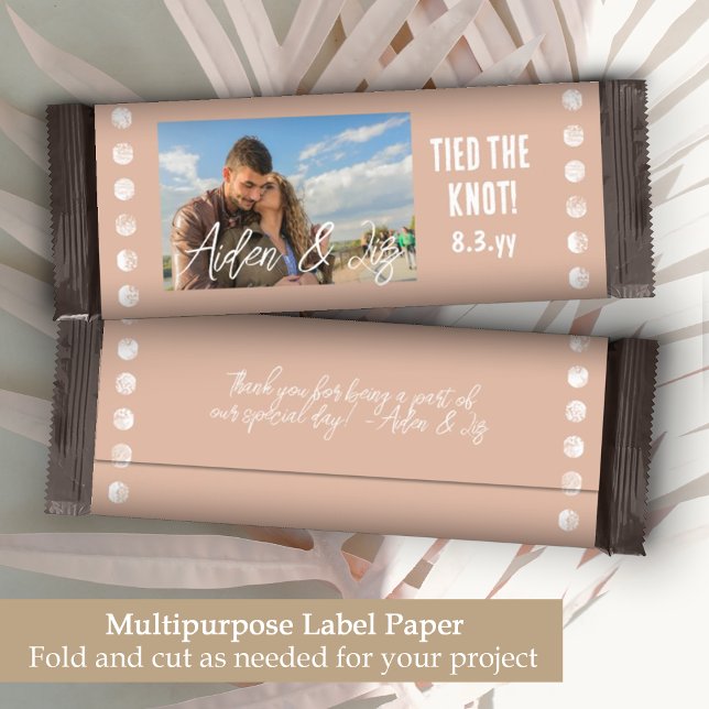 Mauve Beige Bruiloft Foto Snoep Bar Wrapper (clay dusty peach wedding candy chocolate bar wrapper label party favor personalized names photos)
