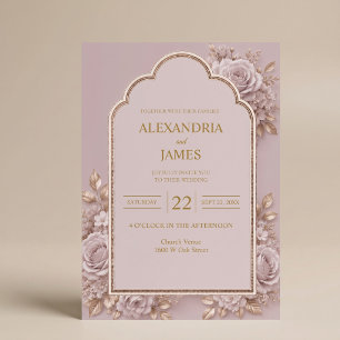 Mauve Bloemen Bruiloft Uitnodiging