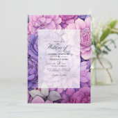 Mauve bloemenbruiloft kaart (Staand voorkant)