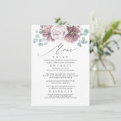 Mauve Bloemenbruiloft Menu (Staand voorkant)