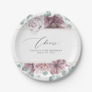 Mauve Bloemige Elegante Botanische Papieren Bordje