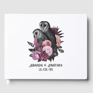 Mauve Bloemrijke Glam Gothische Uilen Bruiloft Gastenboek