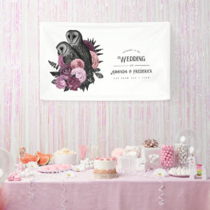 Mauve Bloemrijke Glam Gothische Uilen Bruiloft Spandoek