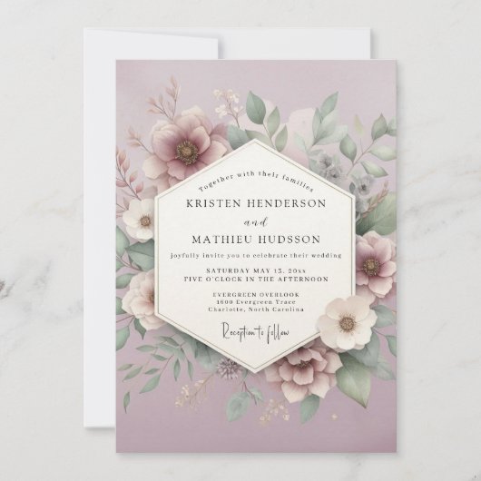 Mauve Bloesem Romantische Bruiloft Kaart (Voorkant)