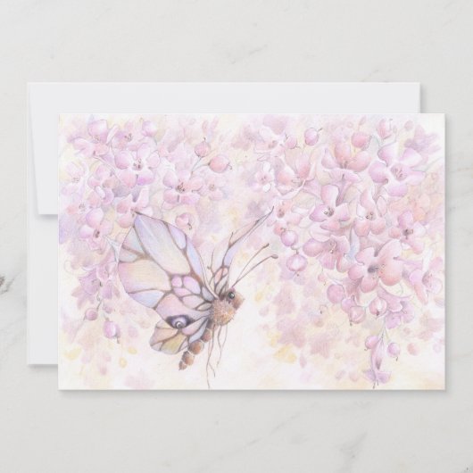 Mauve Blossom & Butterfly Invitation Kaart (Voorkant)